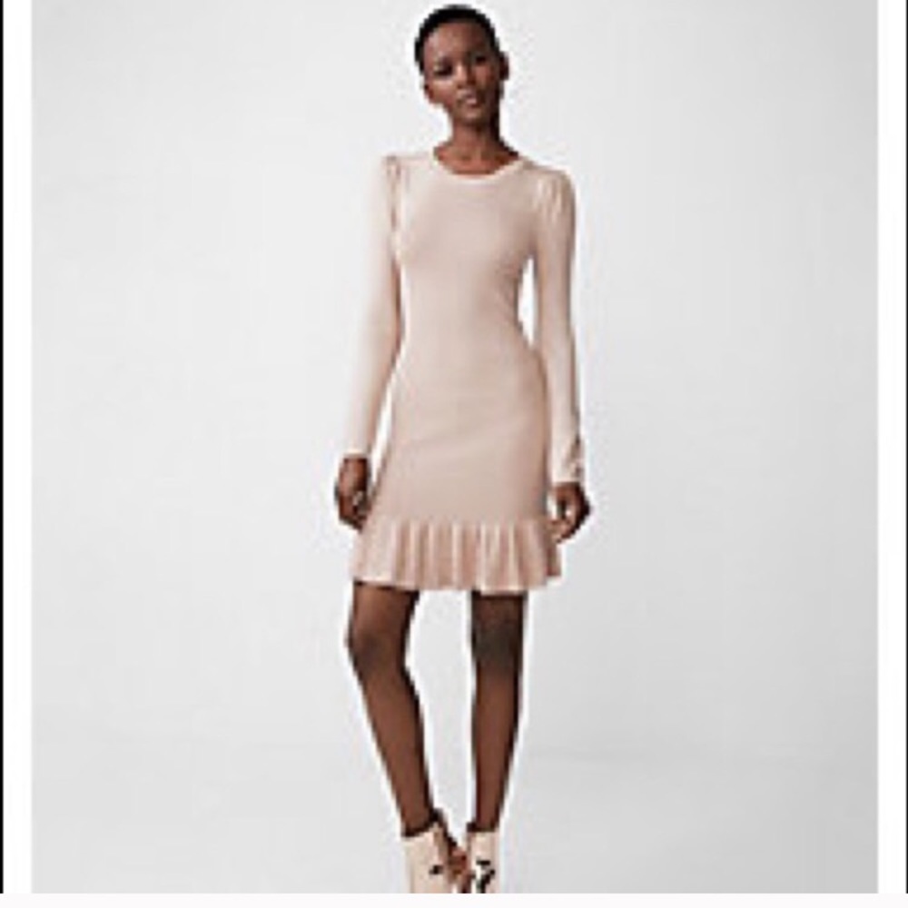 Express Sweater Dress Pink Mauve Ruffle Shimmer Long Sleeve Feminine Romantic S